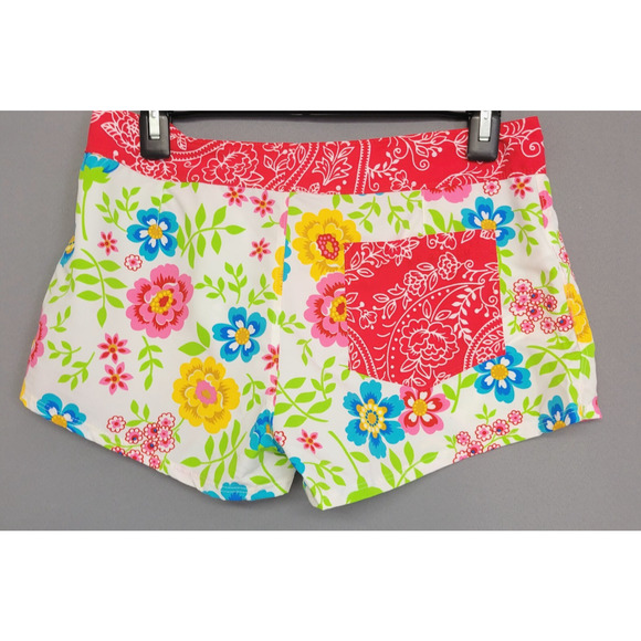 Agua Doce Swimsuit Cover Shorts Womens Small Red White Floral Snap Pocket New - Picture 6 of 12